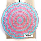 Colorful circular crochet pattern with 'Sun Catcher Crochet' branding on a white background