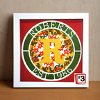 Decorative framed piece with 'ROBERTS' and a large 'R' on a red background