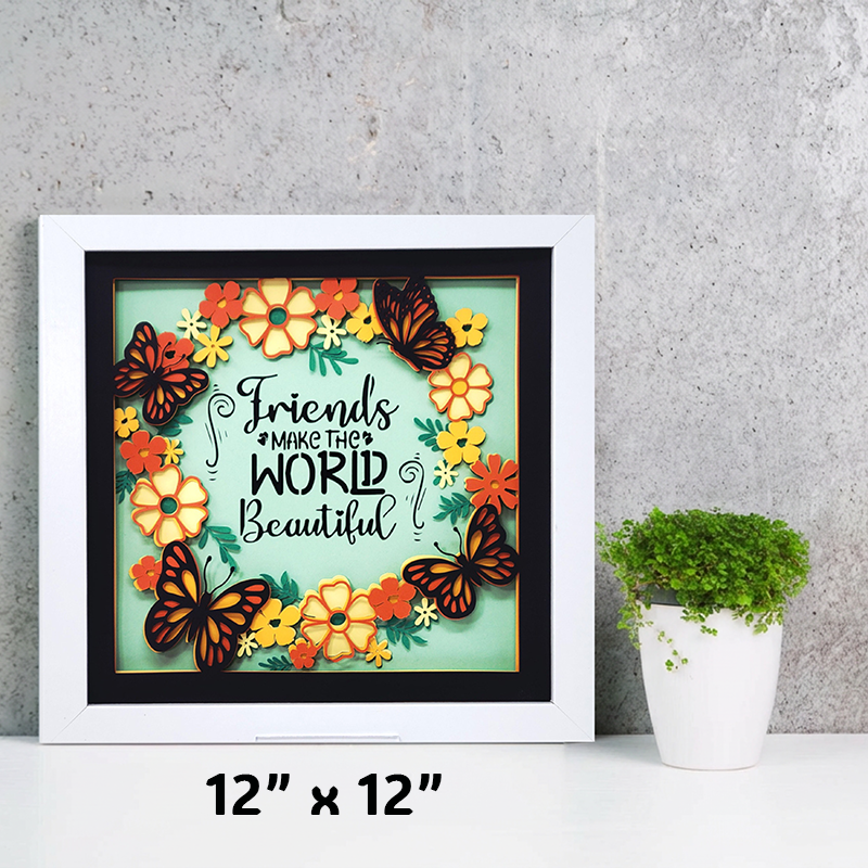 Decorative wall art with butterflies and flowers on a gray wall.