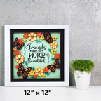 Decorative wall art with butterflies and flowers on a gray wall.