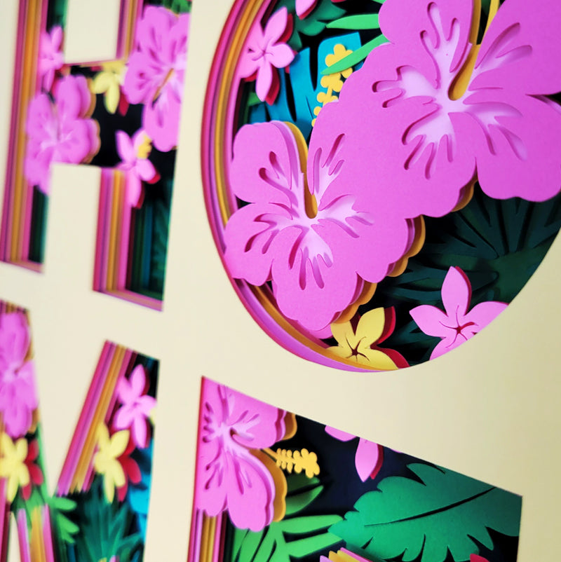 Colorful floral pattern with pink flowers and green leaves on a black background