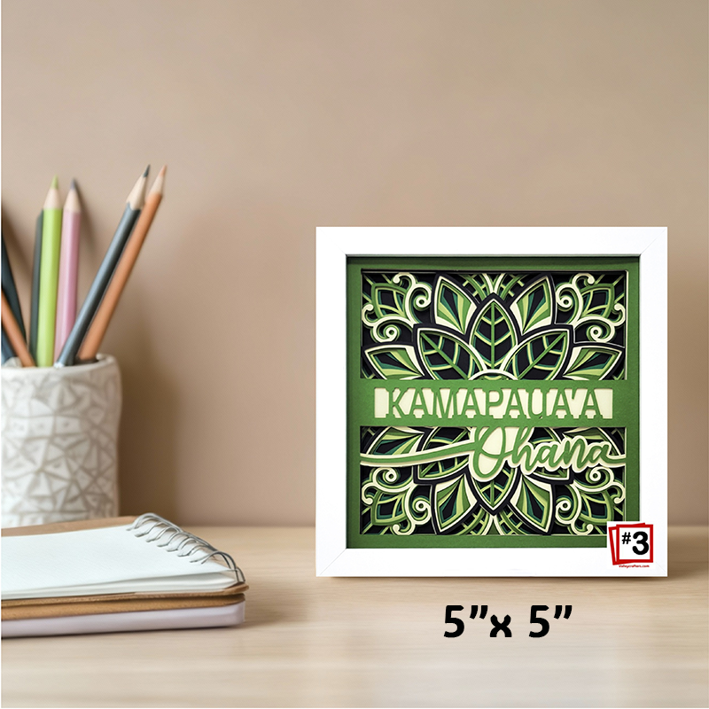 Decorative wall art with floral design and text on a desk with stationery items.