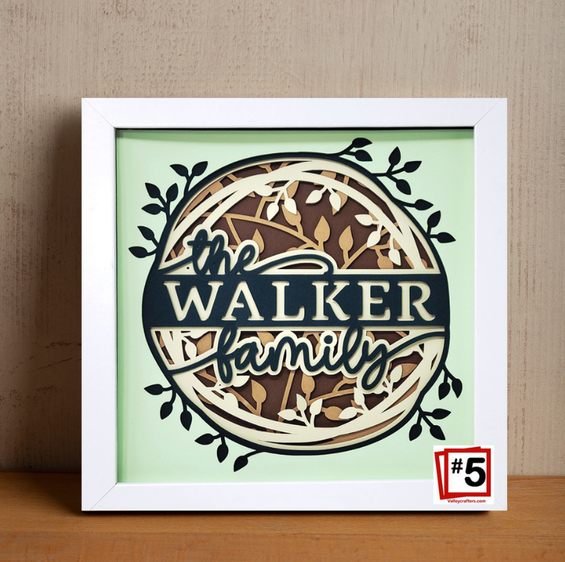 Framed artwork with 'the Walker family' design on a light green background