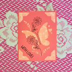 Card with butterfly design and 'WITH LOVE!' text on a patterned background