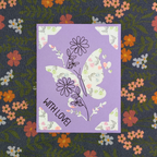 Purple card with floral butterfly design and 'With Love!' text on a floral background