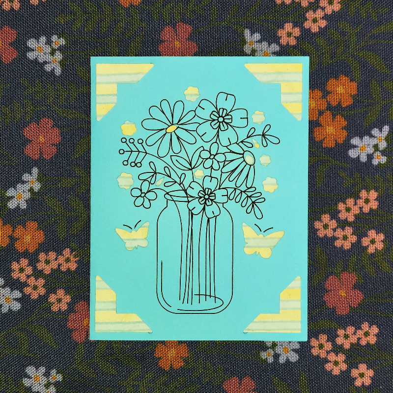Card with floral design on a colorful floral background