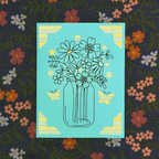 Card with floral design on a colorful floral background