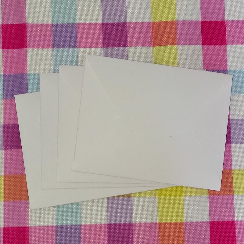 White paper sheets on a colorful checkered fabric background