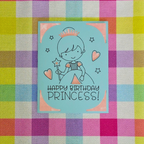 Birthday card for a princess with a colorful checkered background