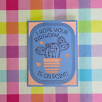 Birthday card with cactus illustration on a colorful checkered background